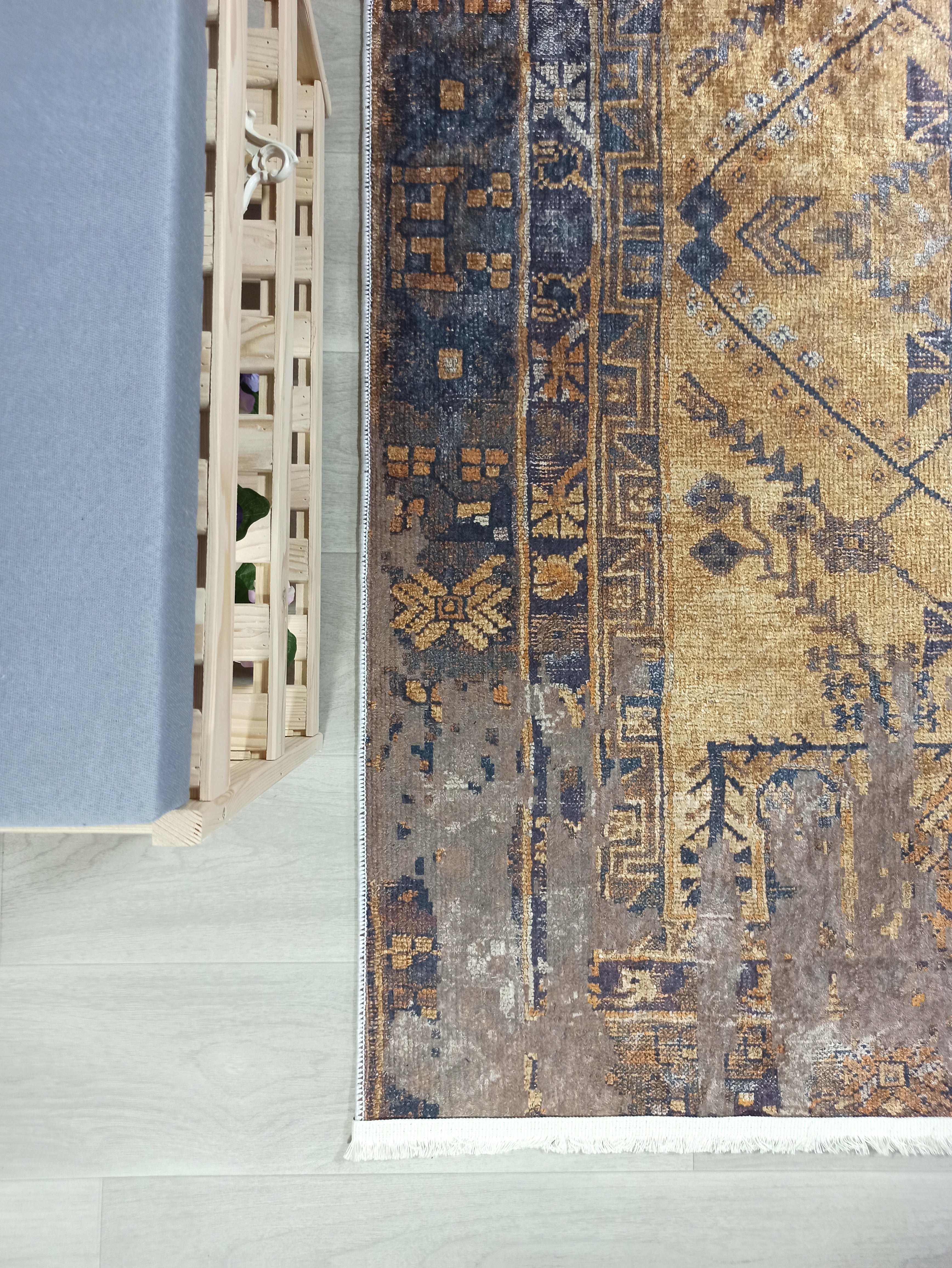 Persian Style Brown Yellow Vintage Design Farmhouse Rug