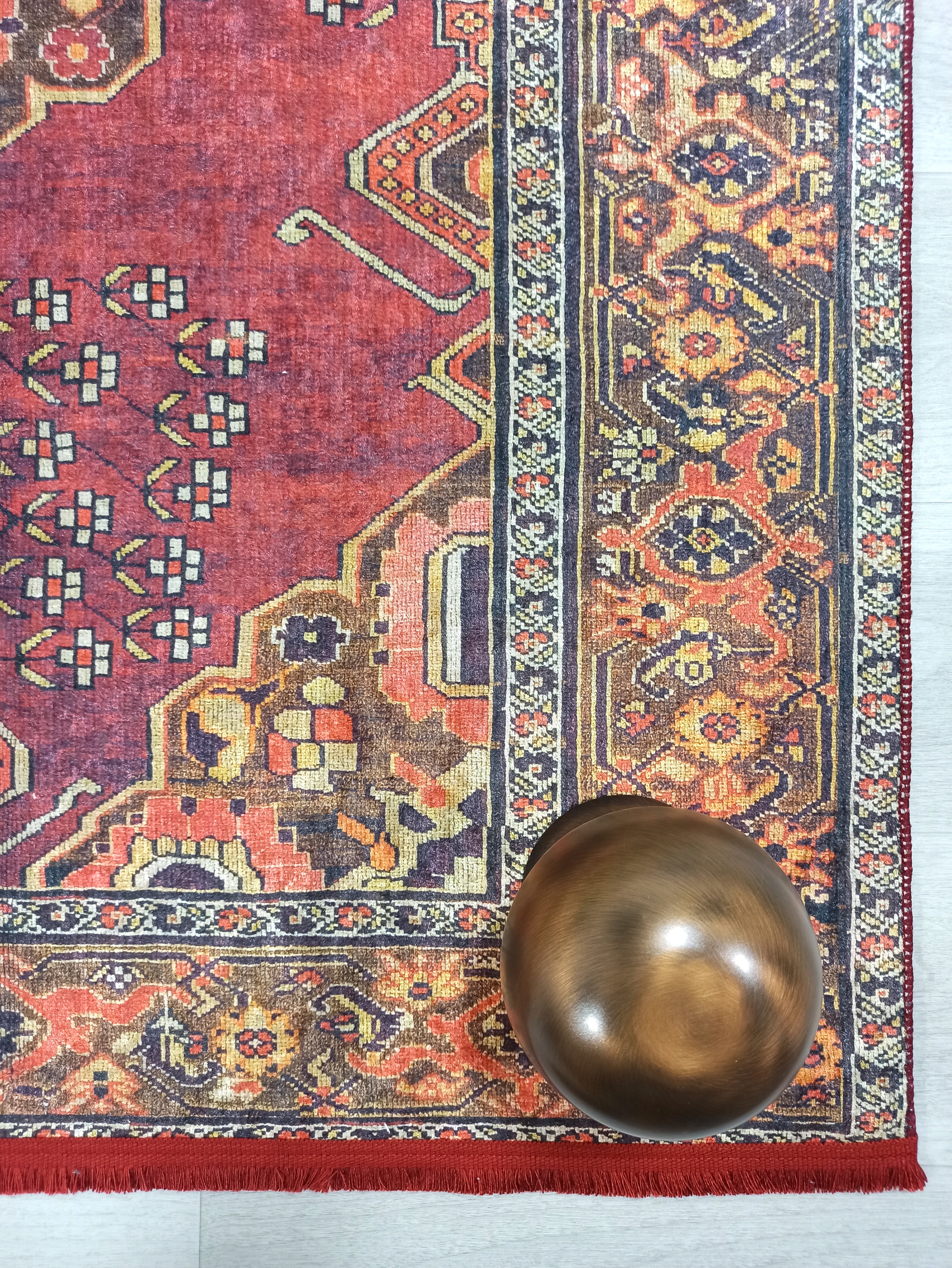 Turkish Oushak Dark Red Beige Rug