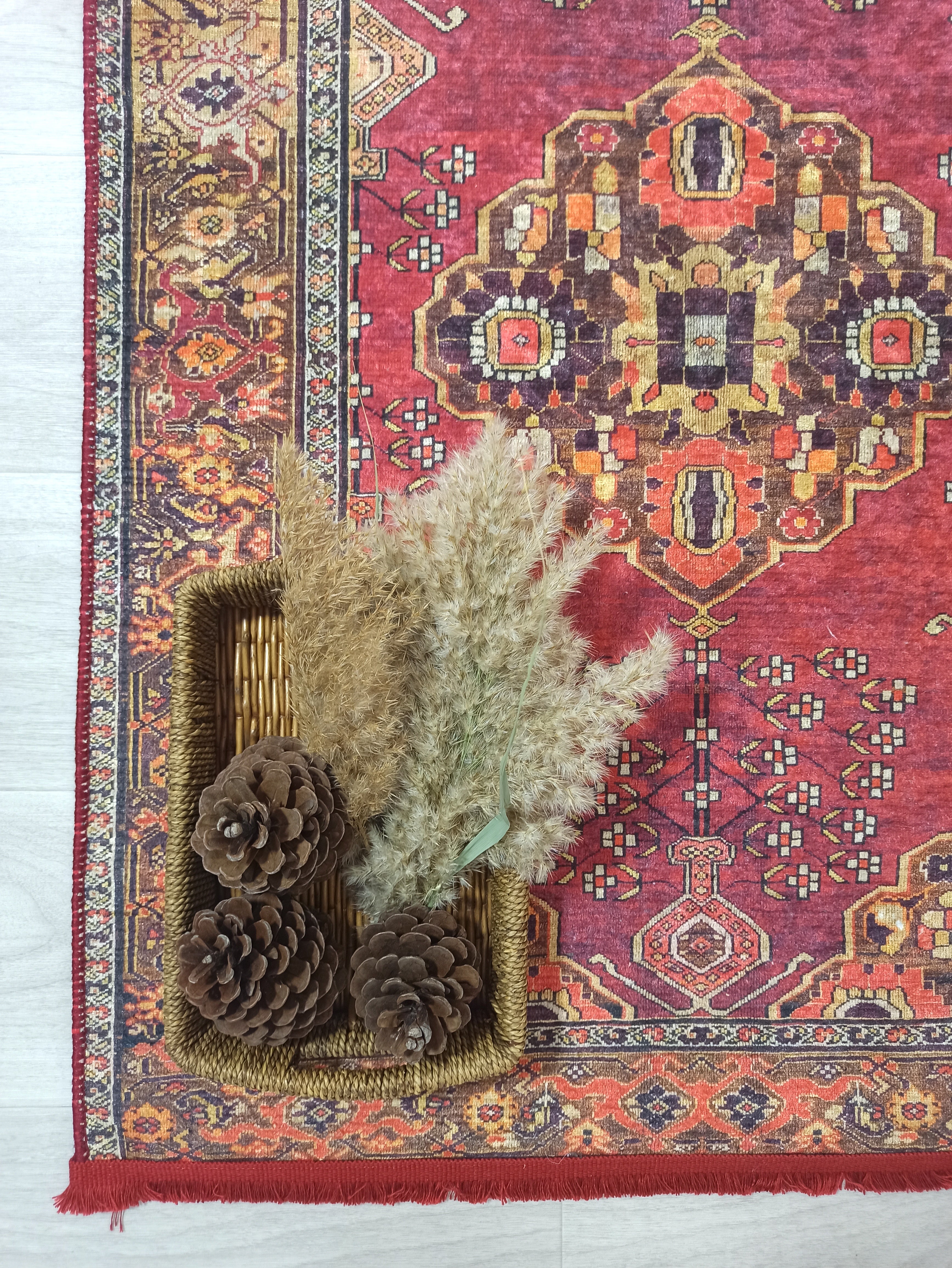 Turkish Oushak Dark Red Beige Rug