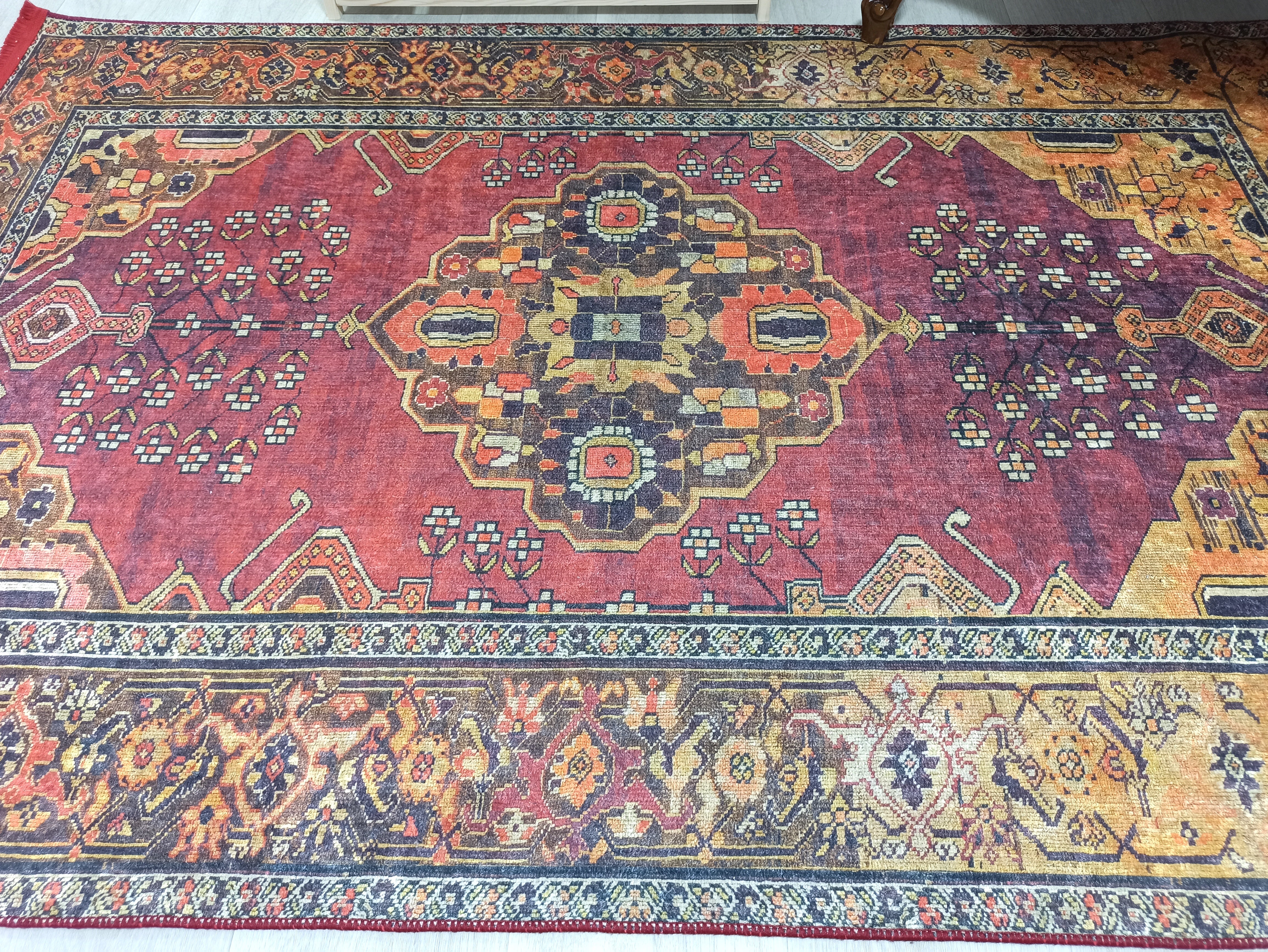 Turkish Oushak Dark Red Beige Rug