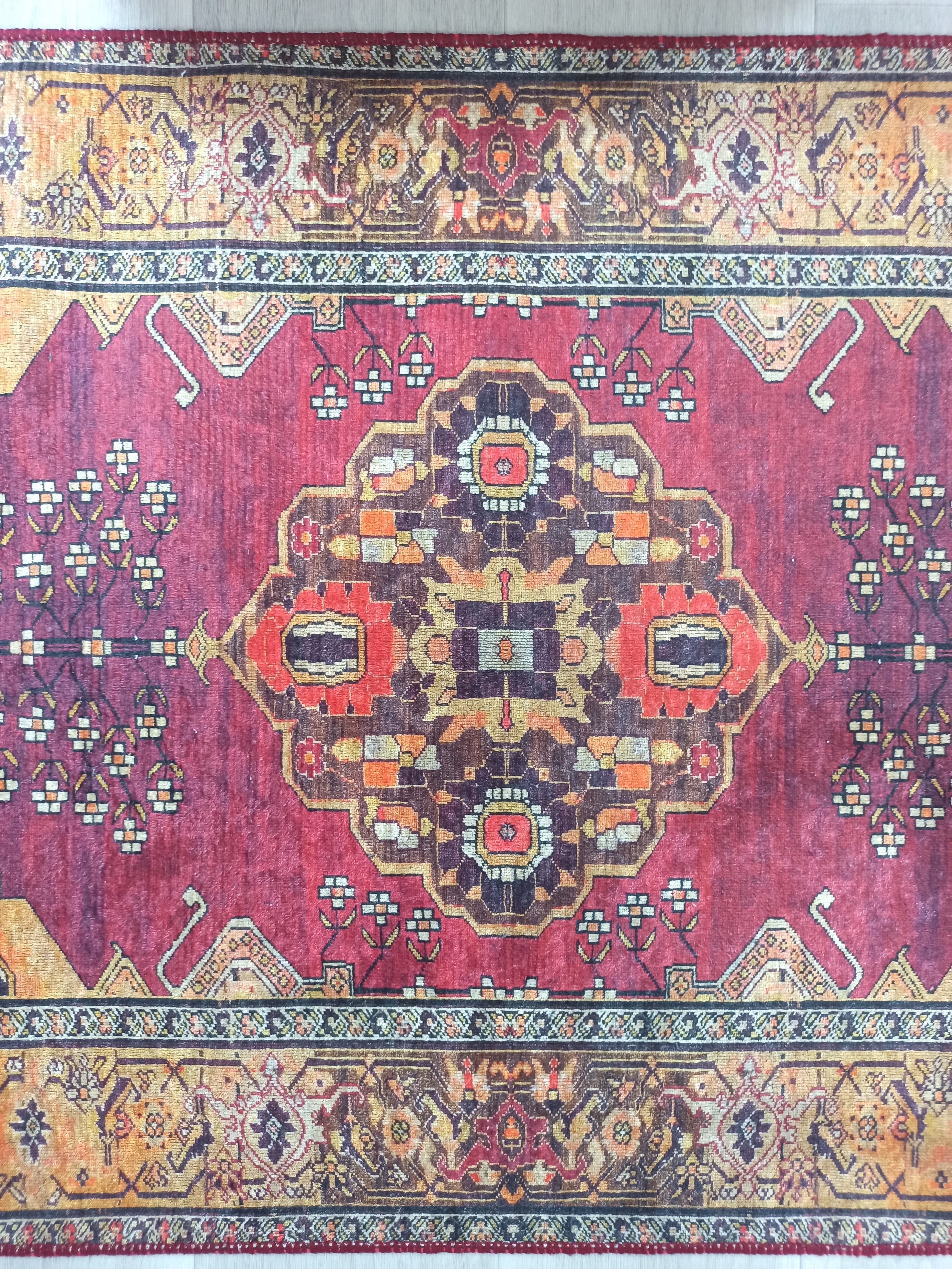 Turkish Oushak Dark Red Beige Rug