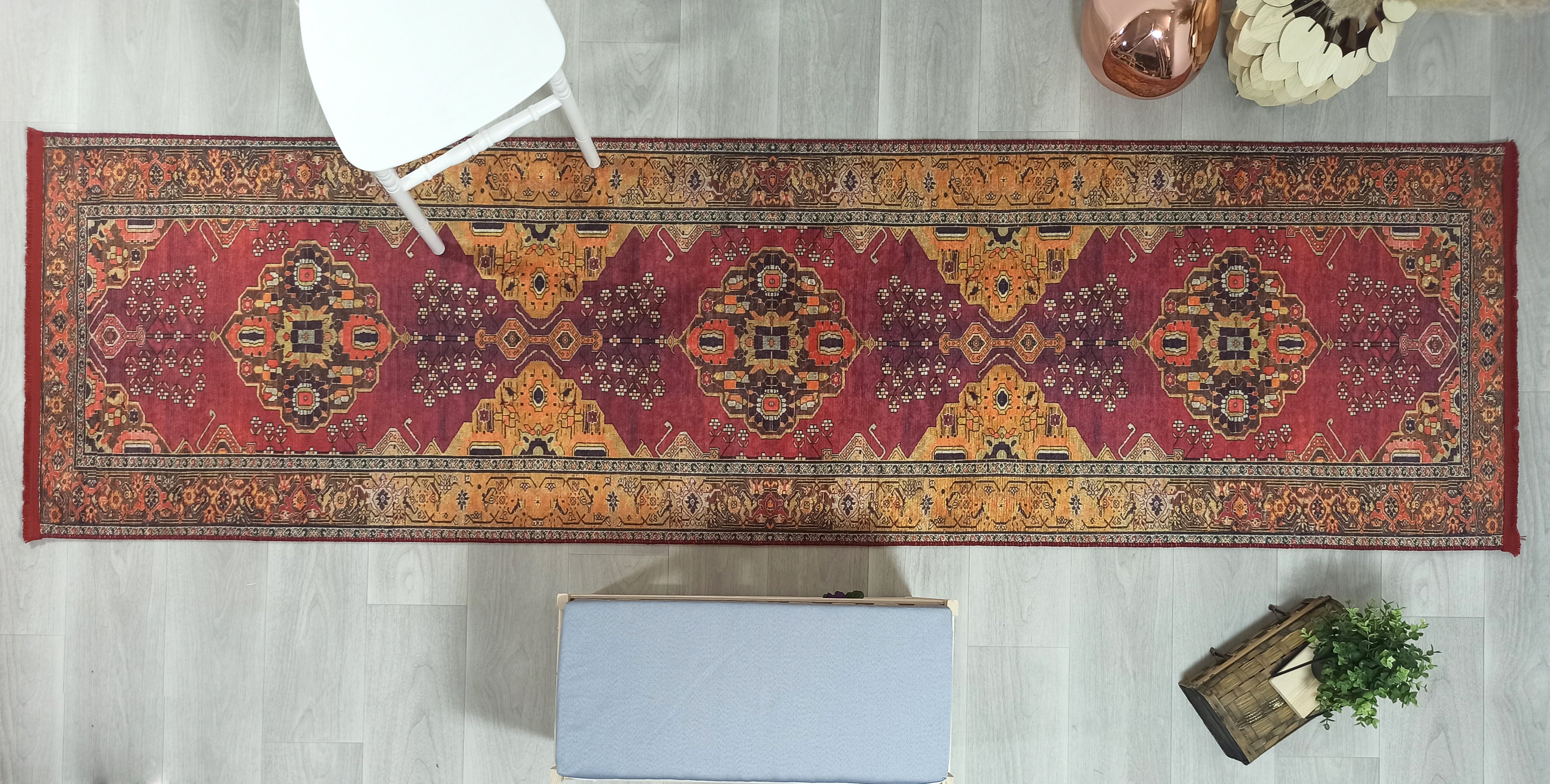 Turkish Oushak Dark Red Beige Rug