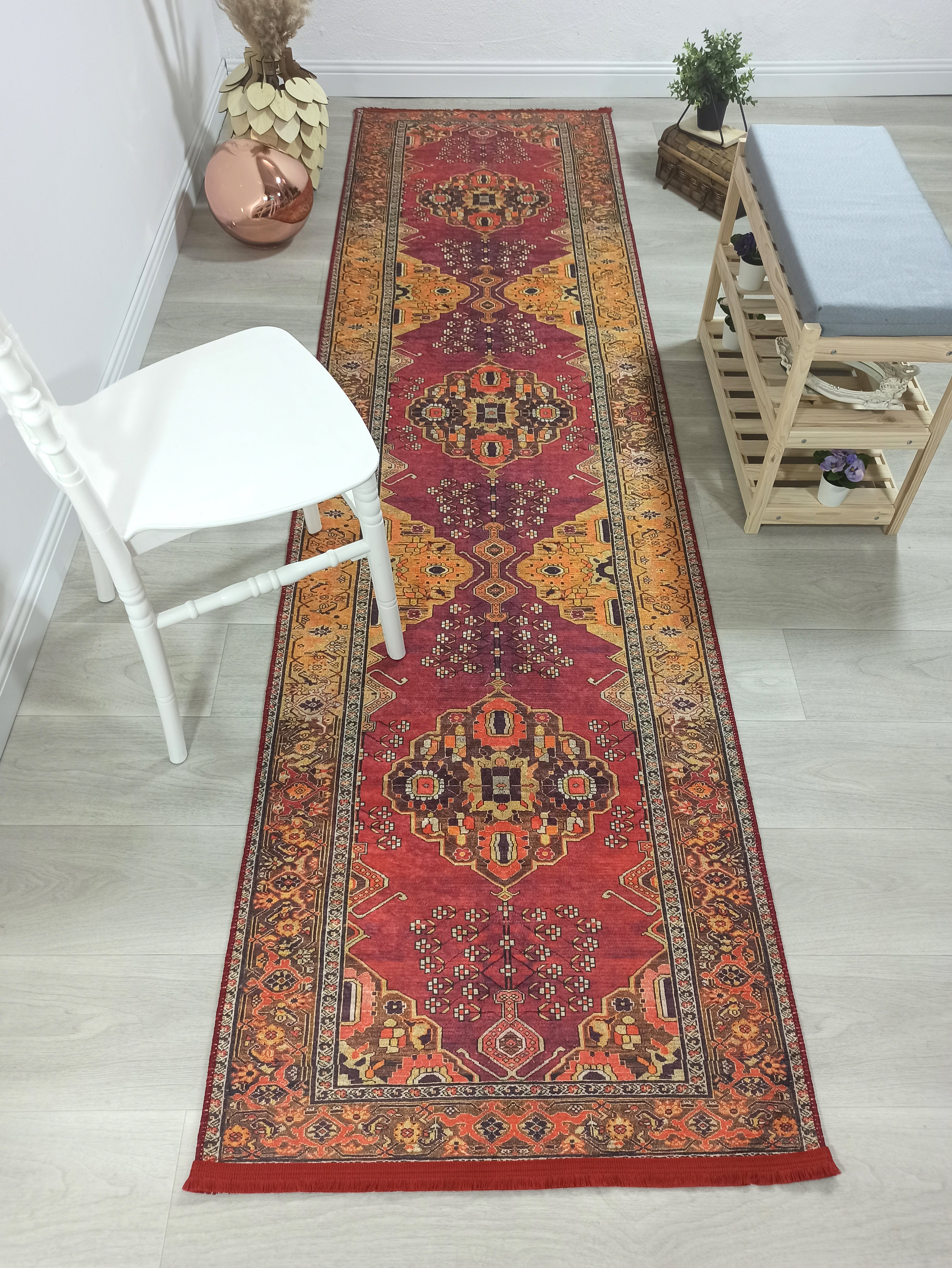 Turkish Oushak Dark Red Beige Rug
