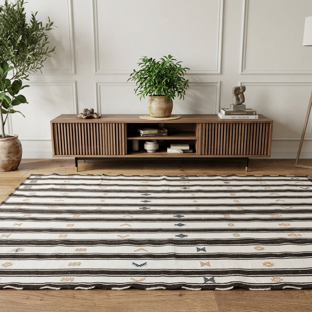 Tribal pattern on the Sitarebike Hale vintage kilim rug – handwoven flatweave in Sivas, Turkey