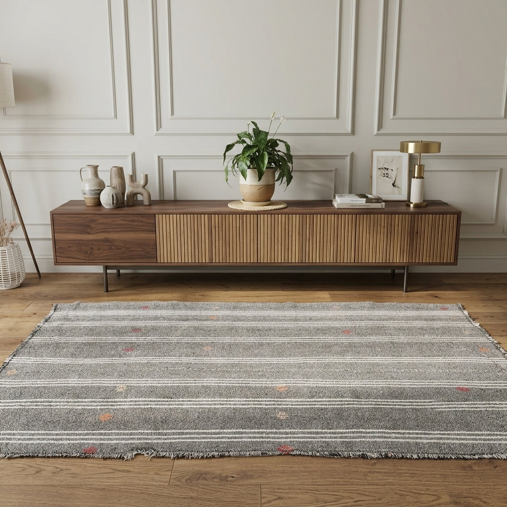 Striped pattern on the Silahayat Hallie vintage kilim rug – handwoven flatweave in Sivas, Turkey