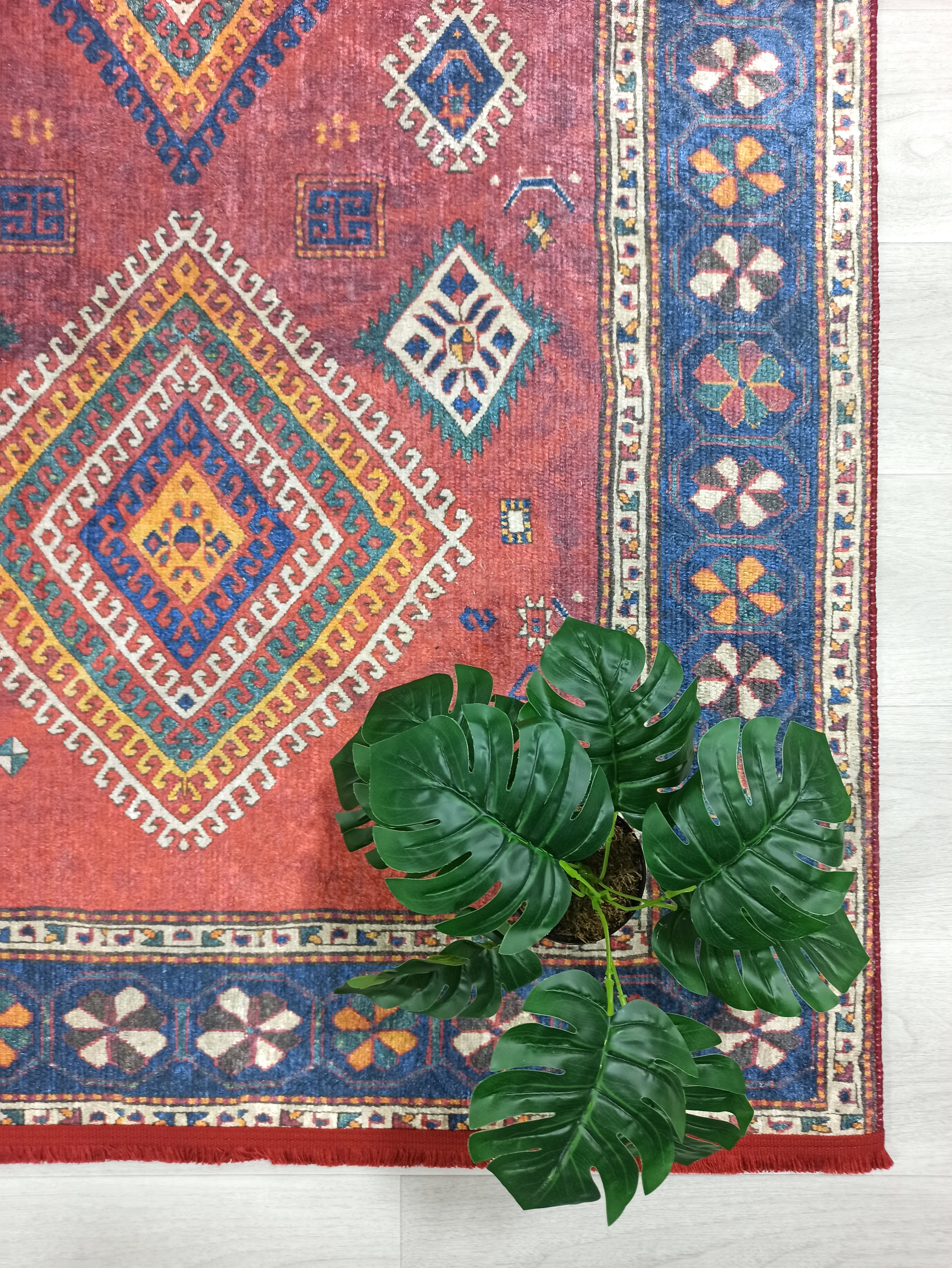 Persian Style Rug, Natural Ivory Colorful Geometry Rug