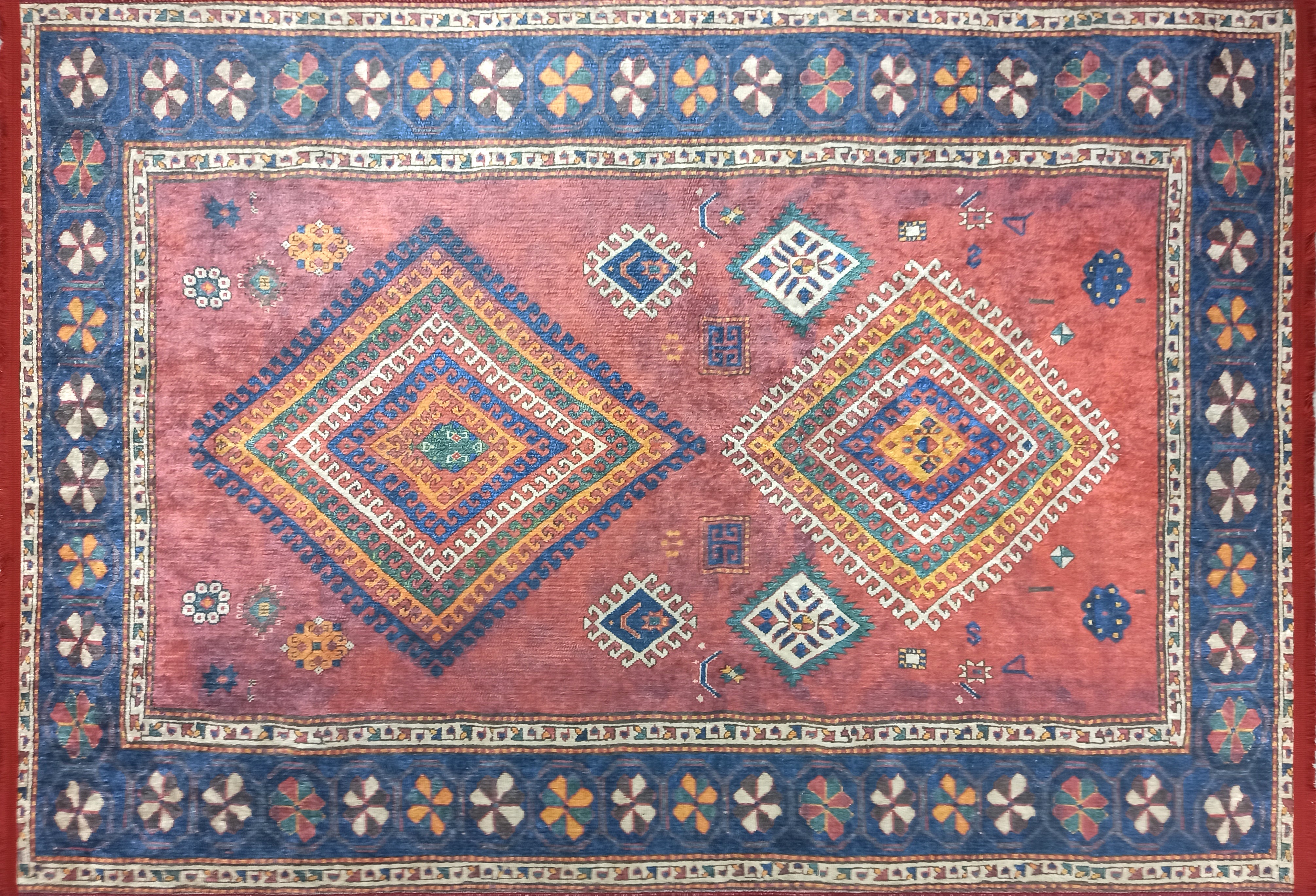 Persian Style Rug, Natural Ivory Colorful Geometry Rug