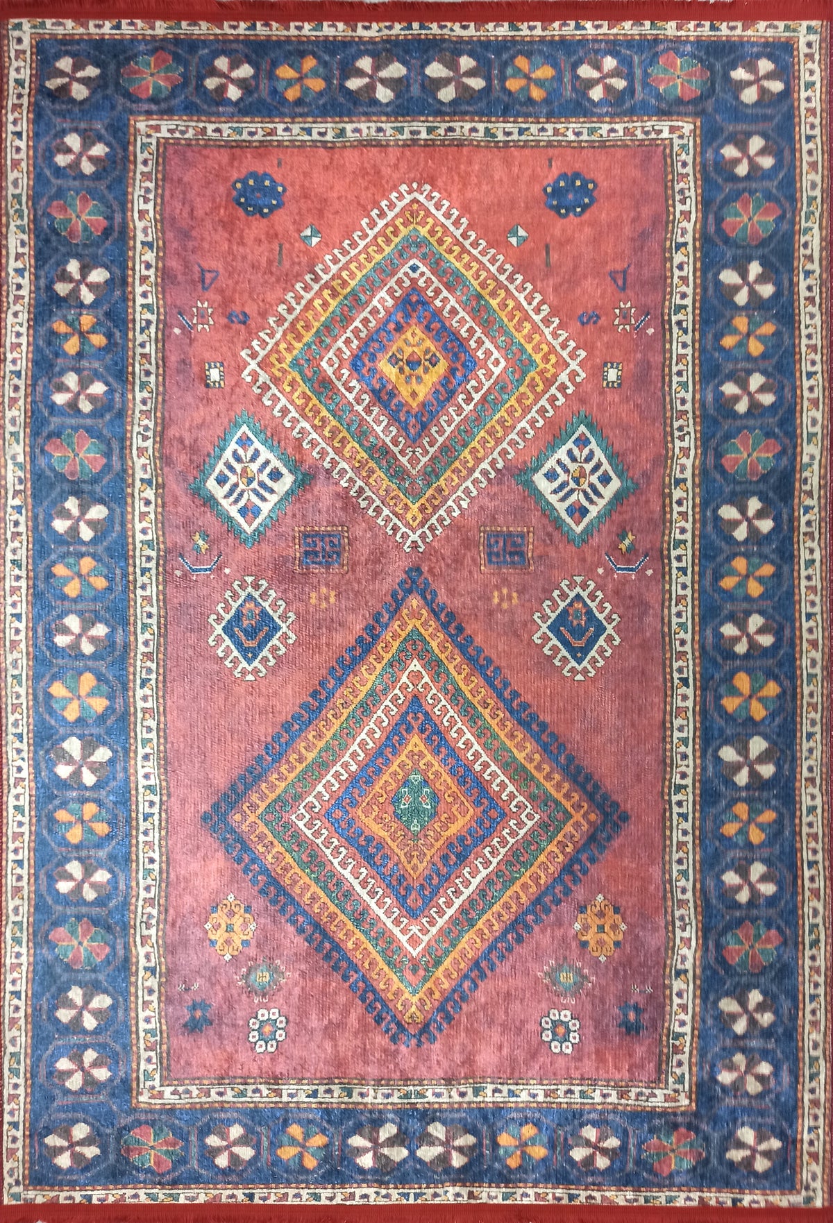 Persian Style Rug, Natural Ivory Colorful Geometry Rug