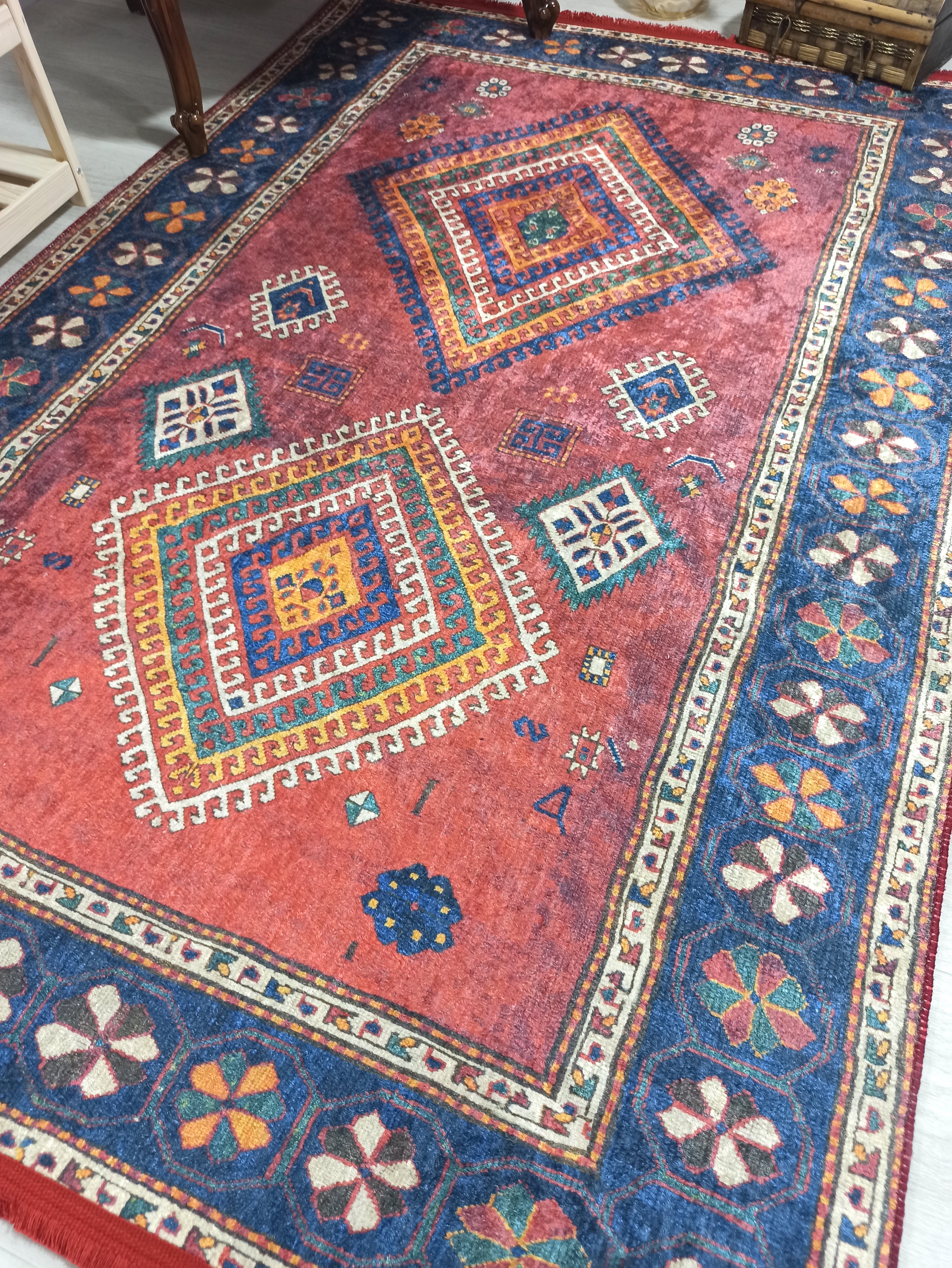 Persian Style Rug, Natural Ivory Colorful Geometry Rug