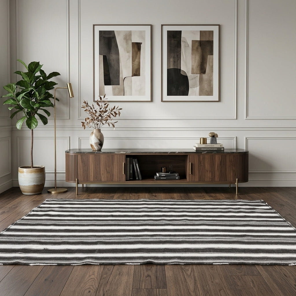 Striped pattern on the Sevdadeniz Hattie vintage kilim rug – handwoven flatweave in Sivas, Turkey