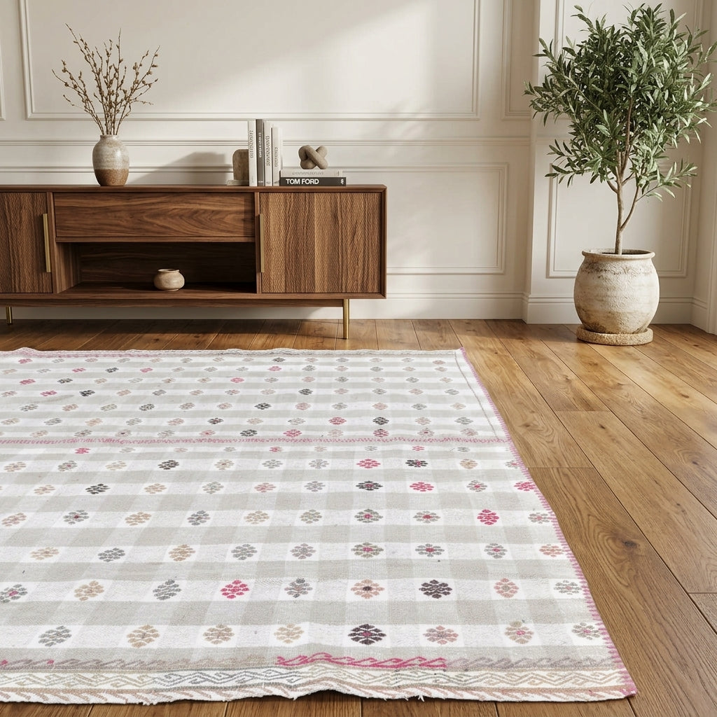Ikat pattern on the Elakusa vintage area rug – handmade in Anatolia, Turkey