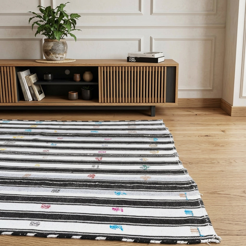 Striped pattern on the Kallinesia vintage area rug – handmade in Anatolia, Turkey