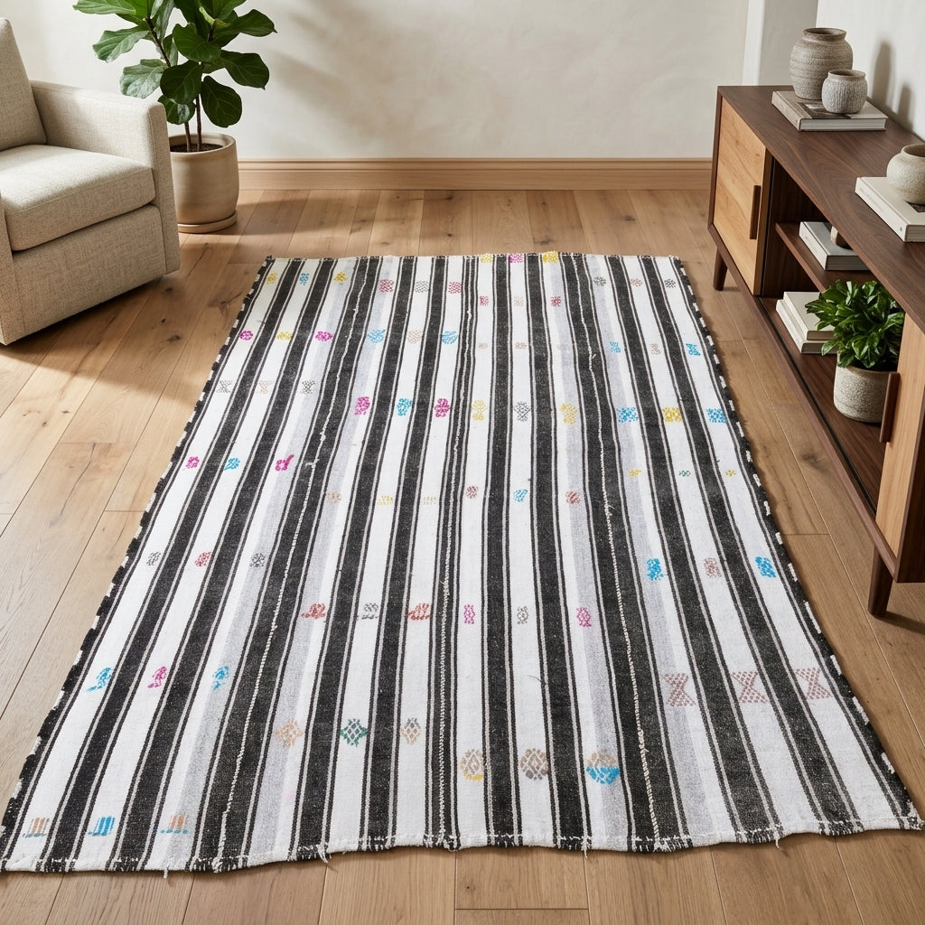 Striped pattern on the Kallinesia vintage area rug – handmade in Anatolia, Turkey