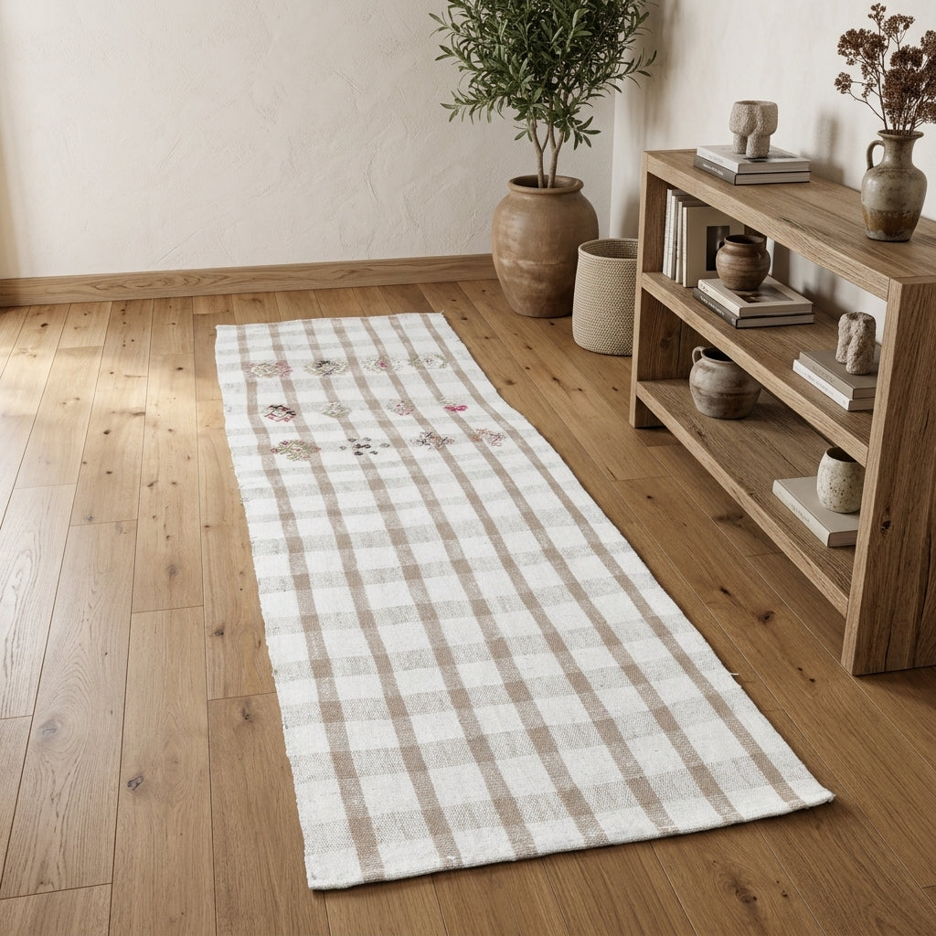 Striped pattern on the Tenzilegul vintage kilim runner rug – handwoven flatweave in Anatolia, Turkey