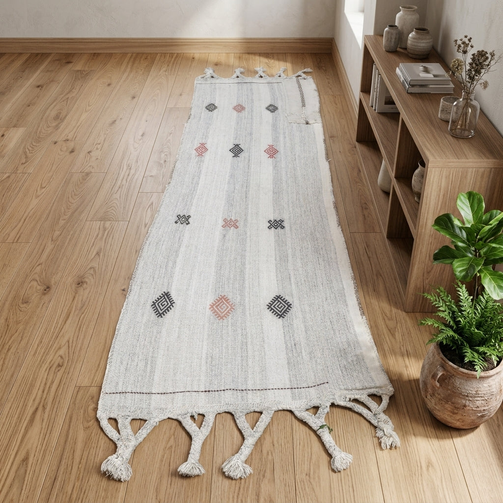 Solid pattern on the Sogutnaz vintage kilim runner rug – handwoven flatweave in Anatolia, Turkey
