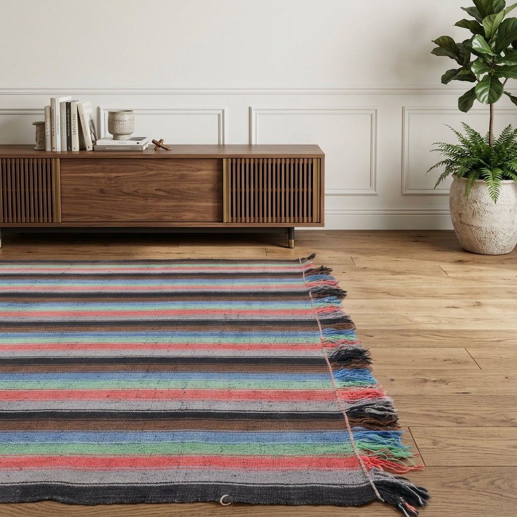 Striped pattern on the Kalligena vintage kilim rug – handwoven flatweave in Anatolia, Turkey