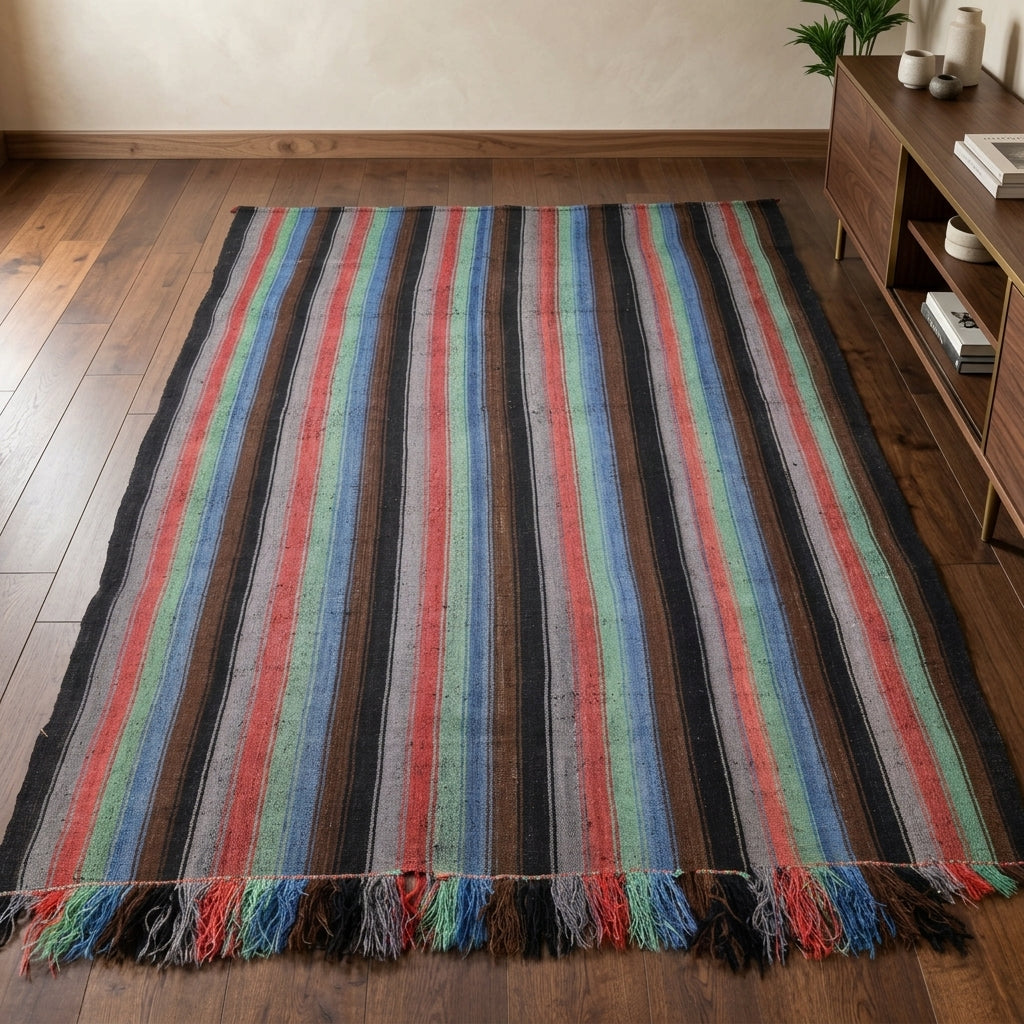 Striped pattern on the Kalligena vintage kilim rug – handwoven flatweave in Anatolia, Turkey