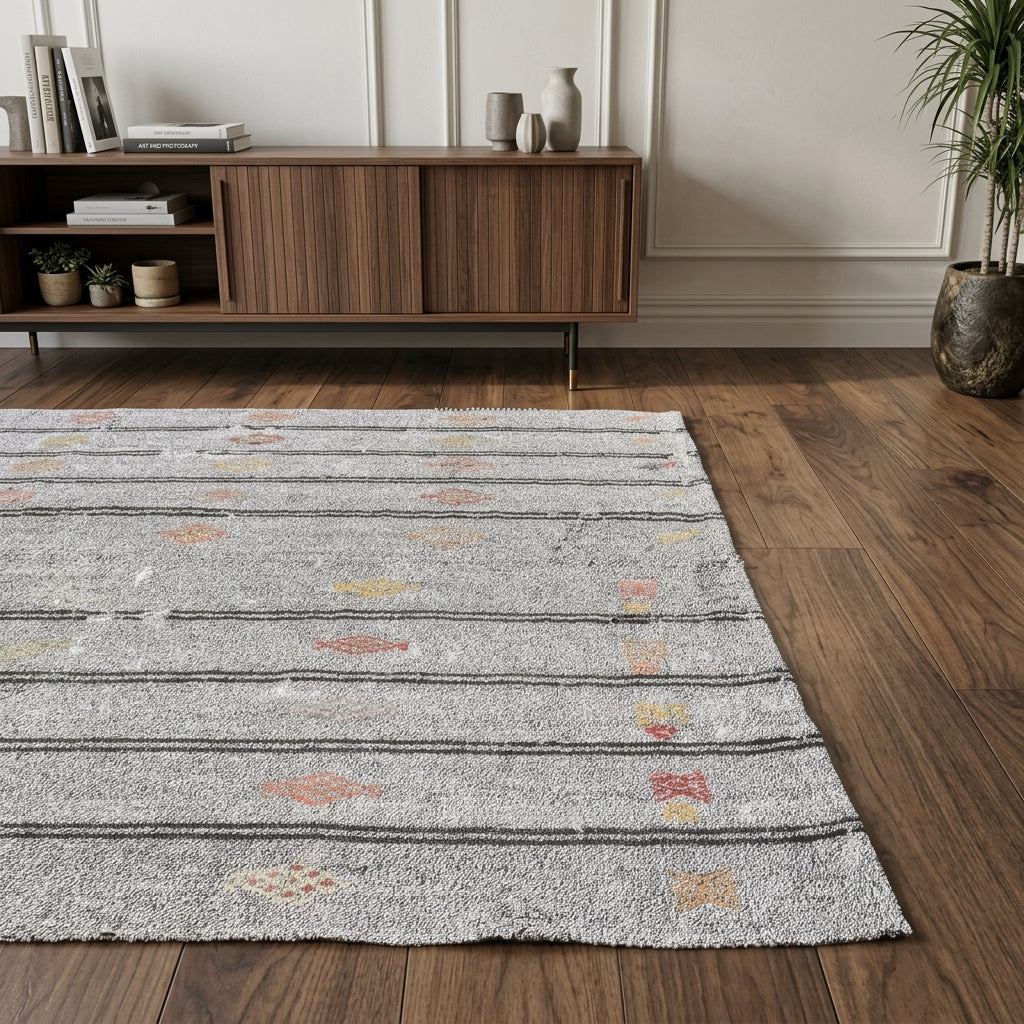 Striped pattern on the Kadifetac vintage kilim rug – handwoven flatweave in Anatolia, Turkey