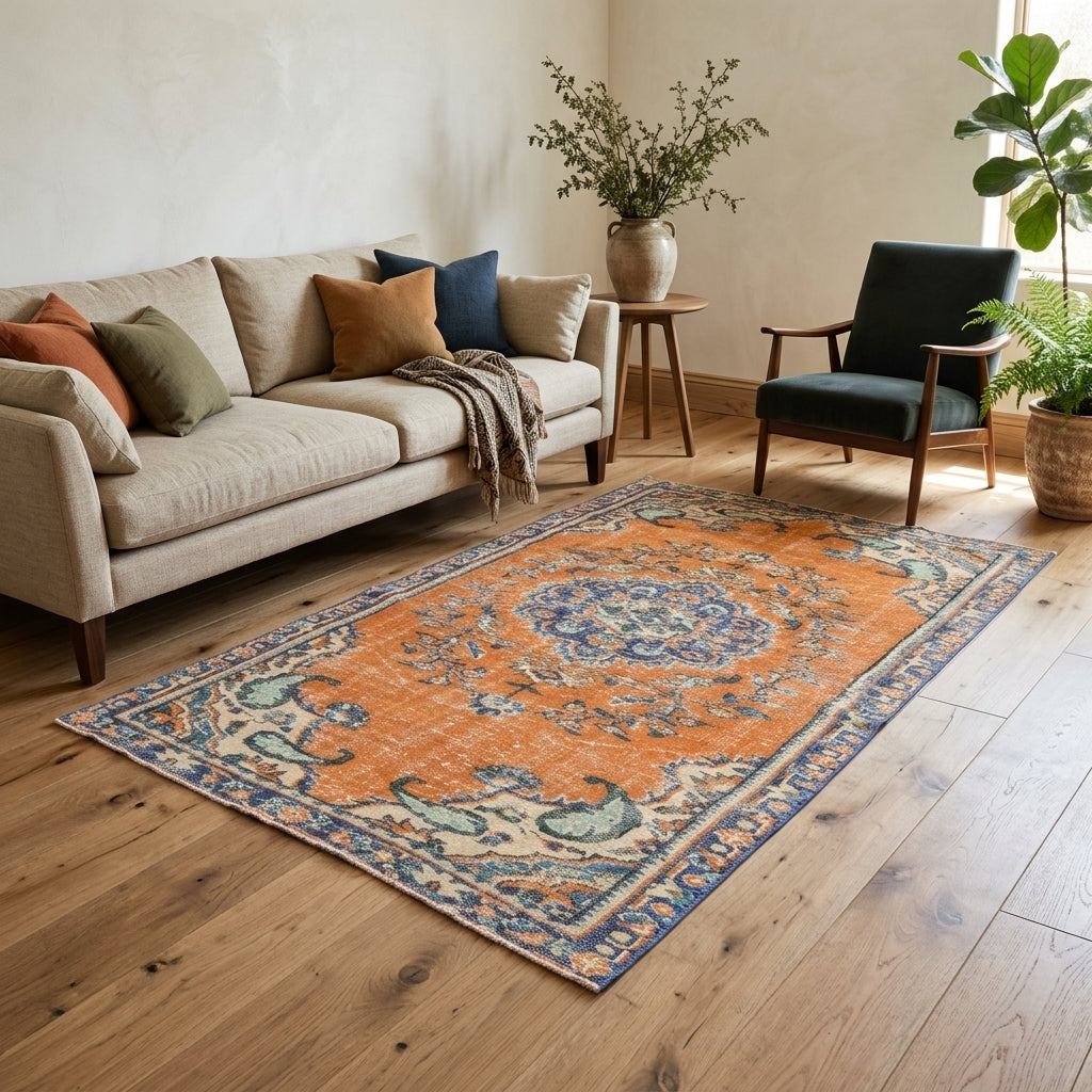 Oriental pattern on the Nihanhayat vintage area rug – handmade in Anatolia, Turkey