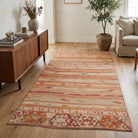 Abstract pattern on the Tuncsad vintage kilim runner rug – handwoven flatweave in Anatolia, Turkey