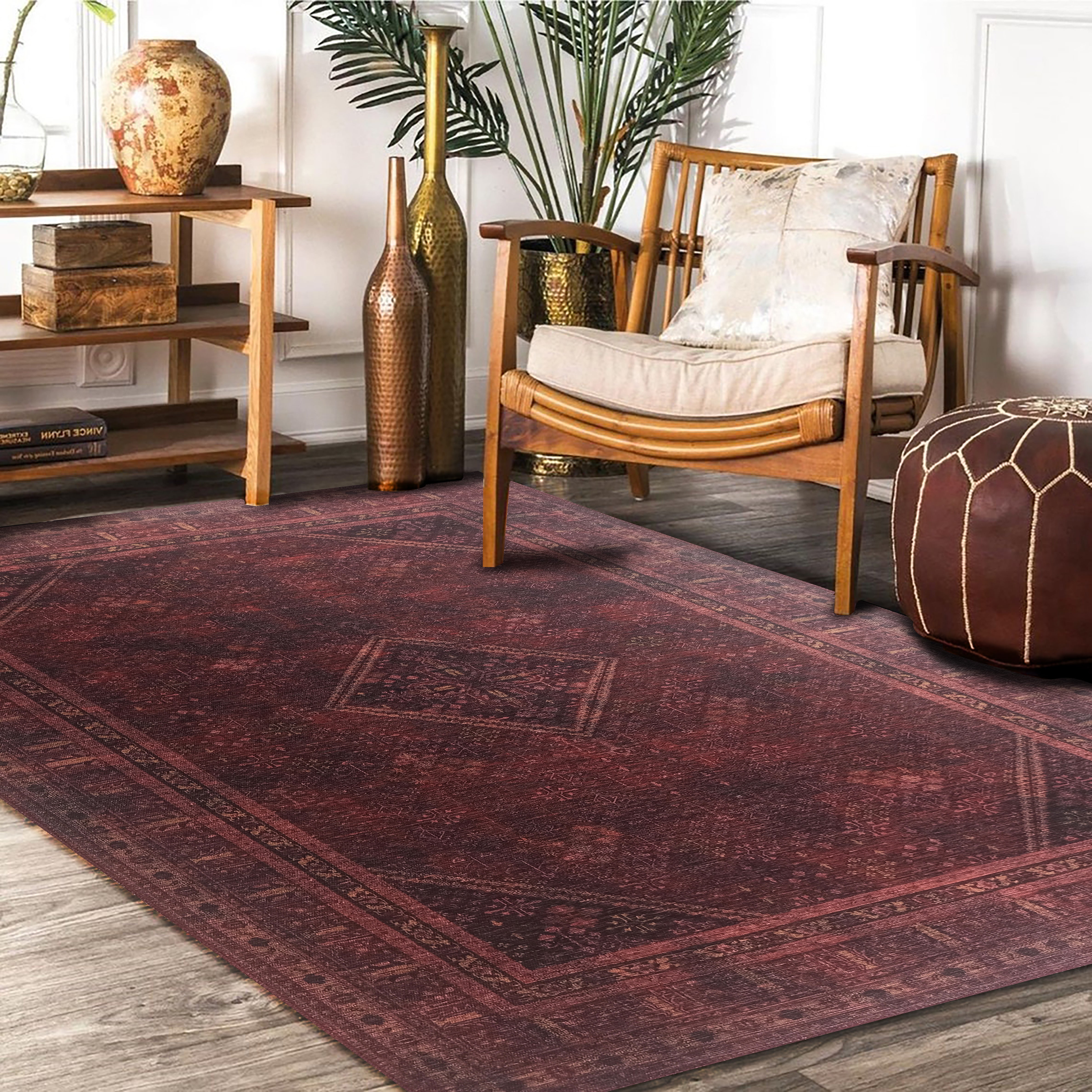 Shaza Turkish Vintage Geometric Burgundy & Red Rug