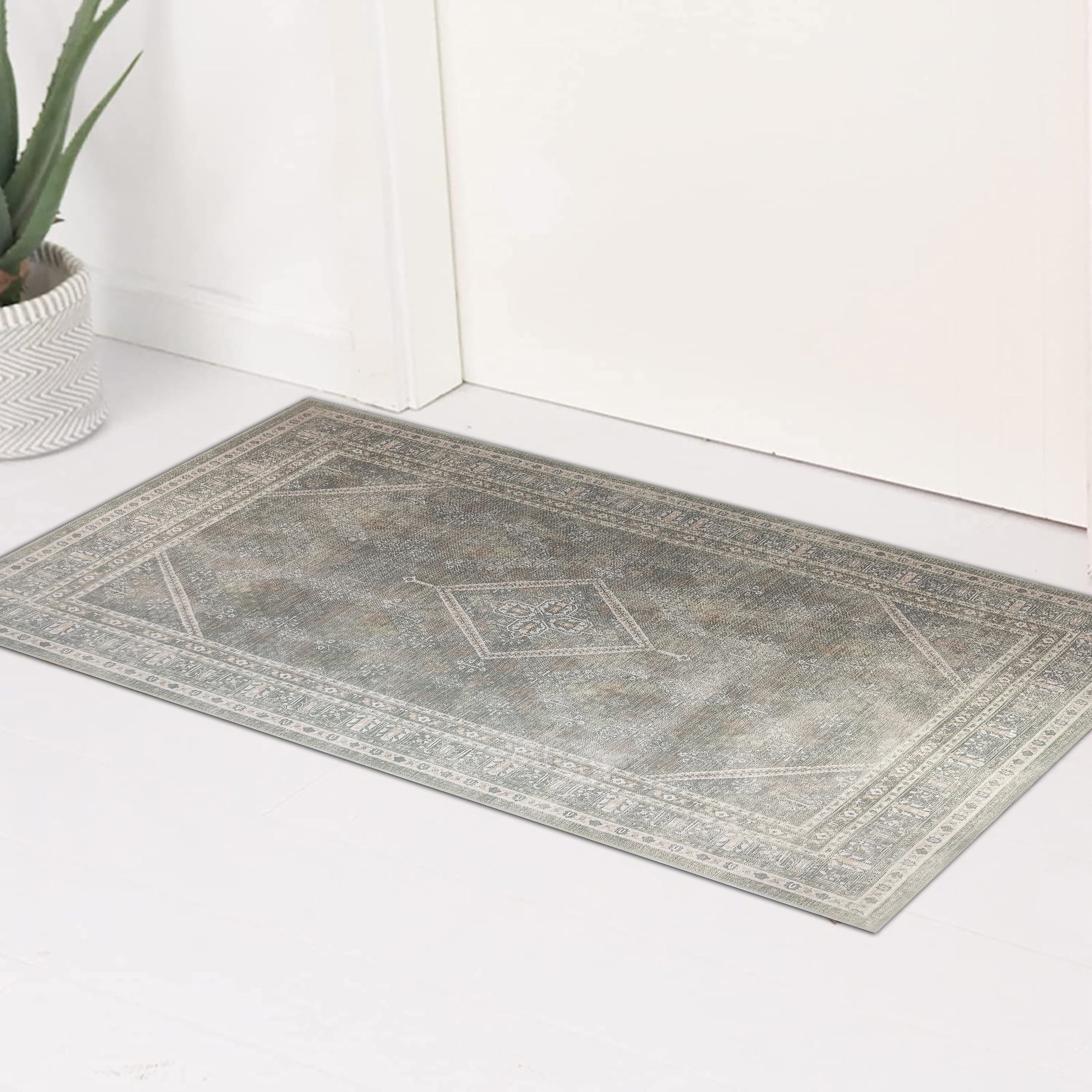 Nila Turkish Vintage Geometric Green & Olive Rug