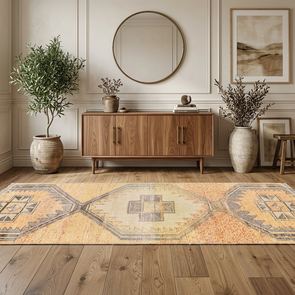 Geometric pattern on the Aglaosela vintage runner rug – handmade in Anatolia, Turkey