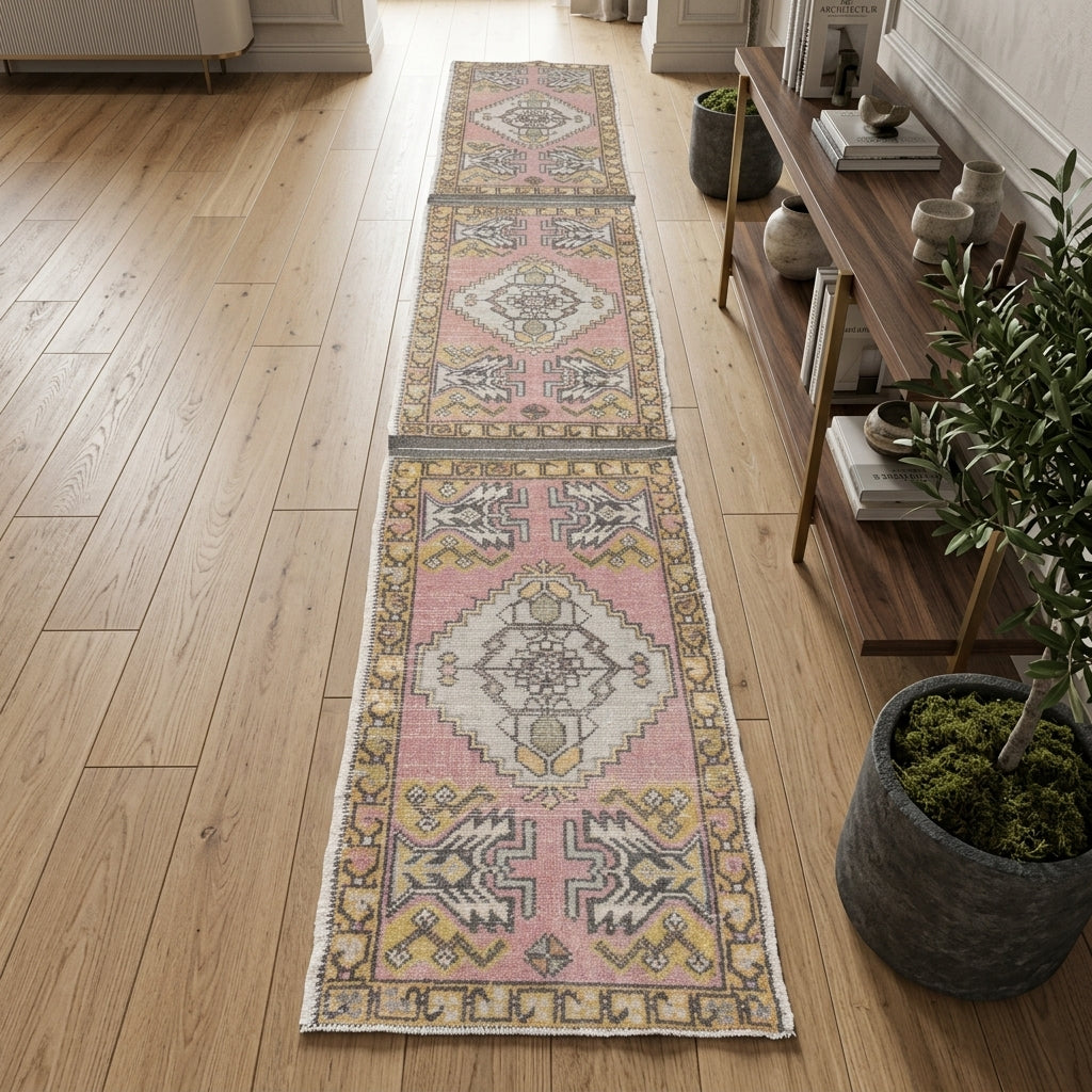 Oriental pattern on the Ambrippe vintage runner rug – handmade in Anatolia, Turkey