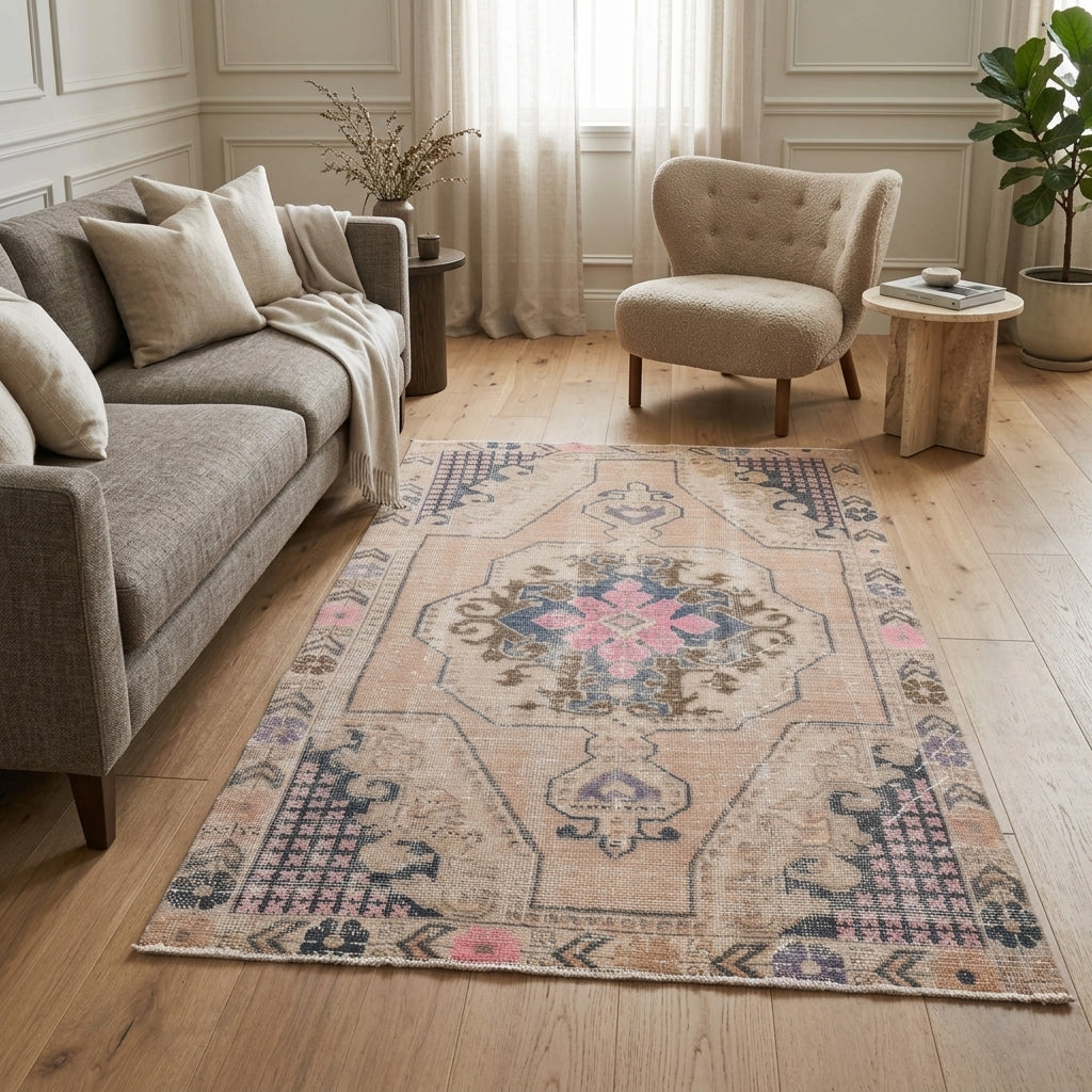Oriental pattern on the Nevbahar vintage area rug – handmade in Anatolia, Turkey