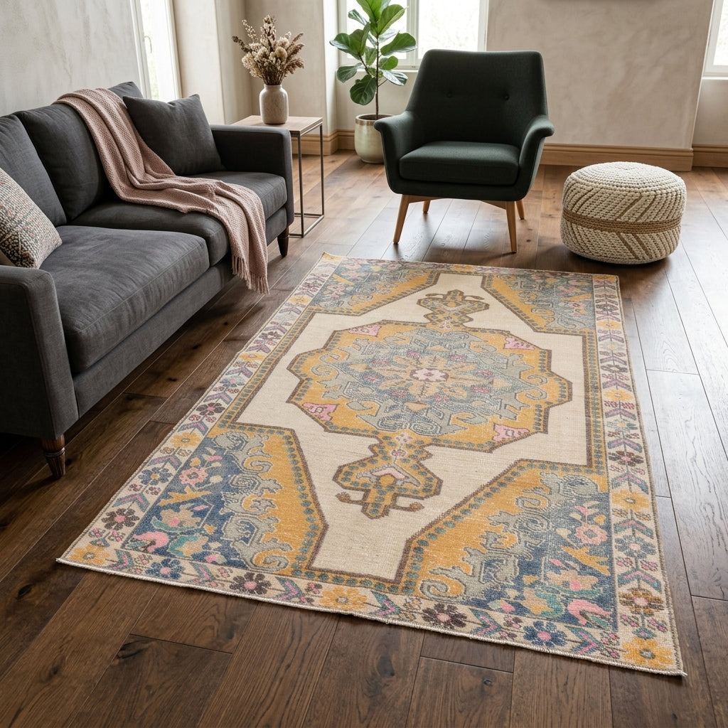 Oriental pattern on the Nesterensema vintage area rug – handmade in Anatolia, Turkey