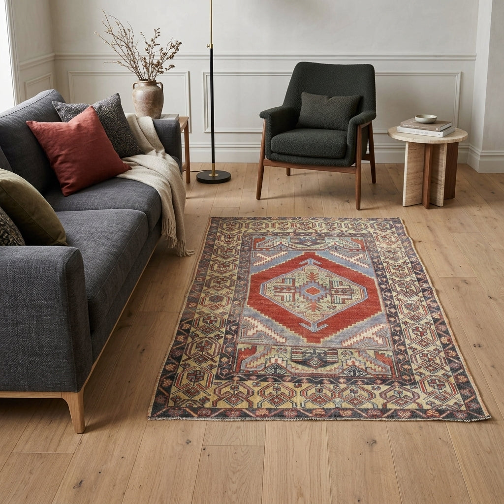 Oriental pattern on the Nergisever vintage area rug – handmade in Anatolia, Turkey
