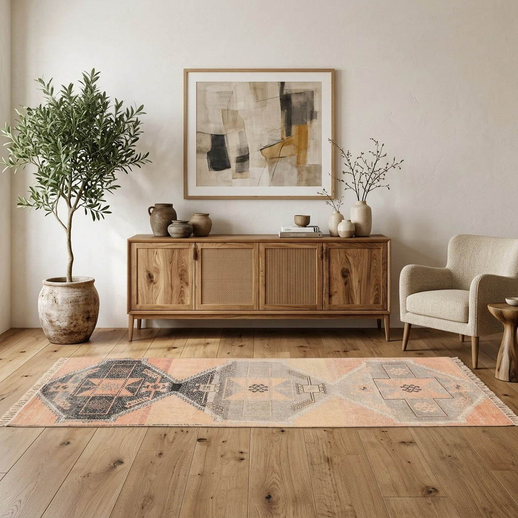 Geometric pattern on the Bahargonca vintage runner rug – handmade in Anatolia, Turkey