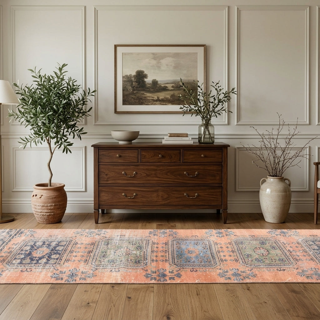 Floral pattern on the Bademperi vintage runner rug – handmade in Anatolia, Turkey