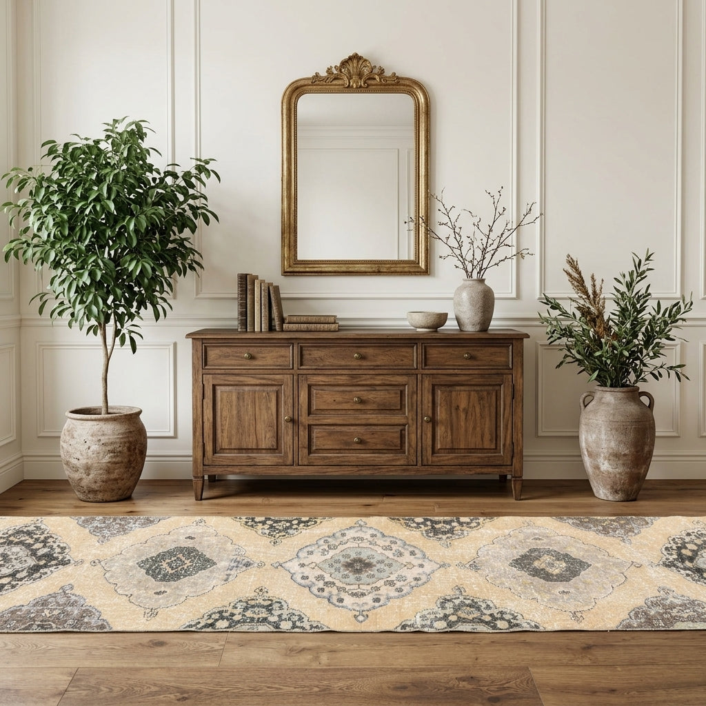 Oriental pattern on the Asuzar vintage runner rug – handmade in Anatolia, Turkey