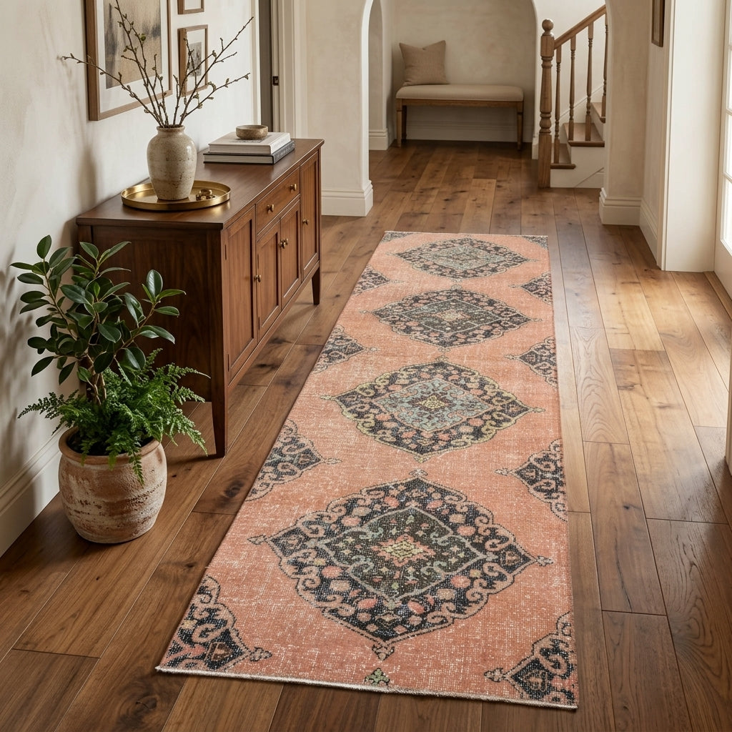 Oriental pattern on the Astraphone vintage runner rug – handmade in Anatolia, Turkey