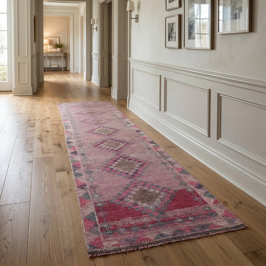 Geometric pattern on the Menekseumut vintage runner rug – handmade in Anatolia, Turkey