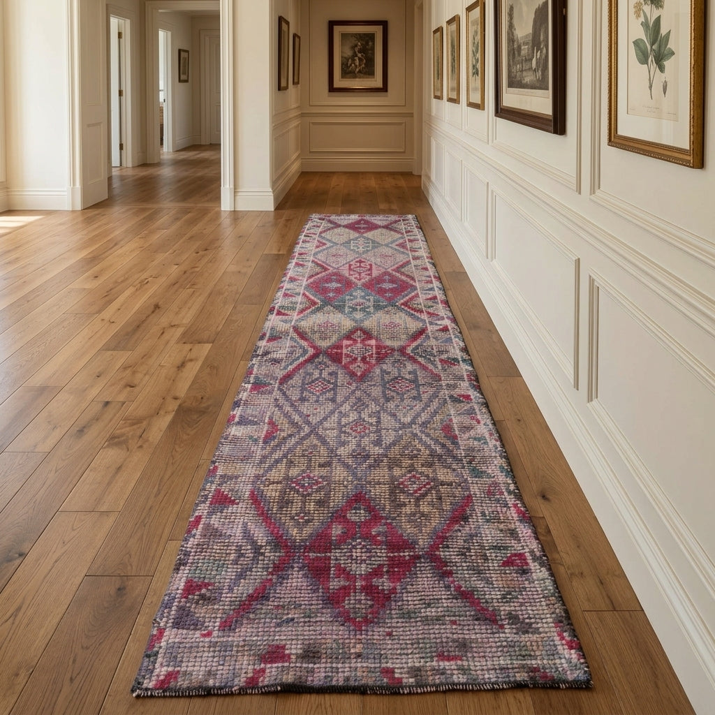 Ikat pattern on the Menekseperver vintage runner rug – handmade in Anatolia, Turkey