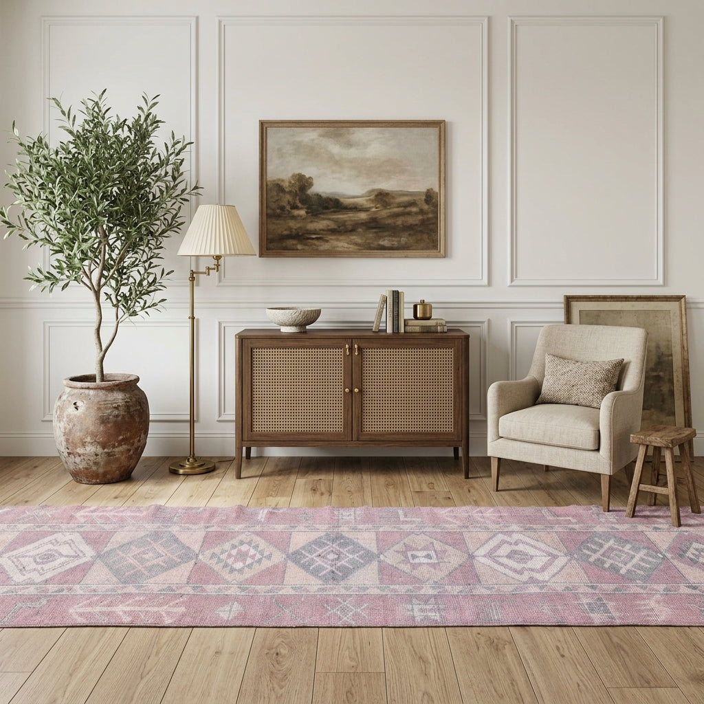 Ikat pattern on the Bakir vintage runner rug – handmade in Anatolia, Turkey