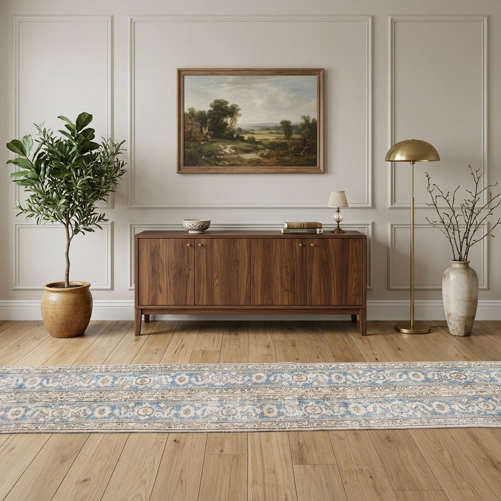 Tribal pattern on the Perican vintage patchwork runner rug – handmade in Anatolia, Turkey