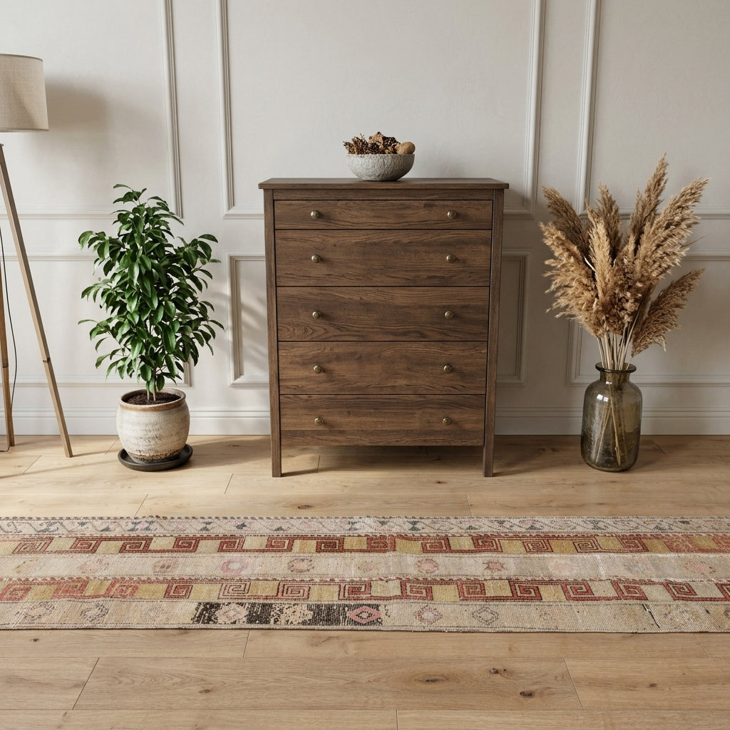 Ikat pattern on the Pandora vintage patchwork runner rug – handmade in Anatolia, Turkey