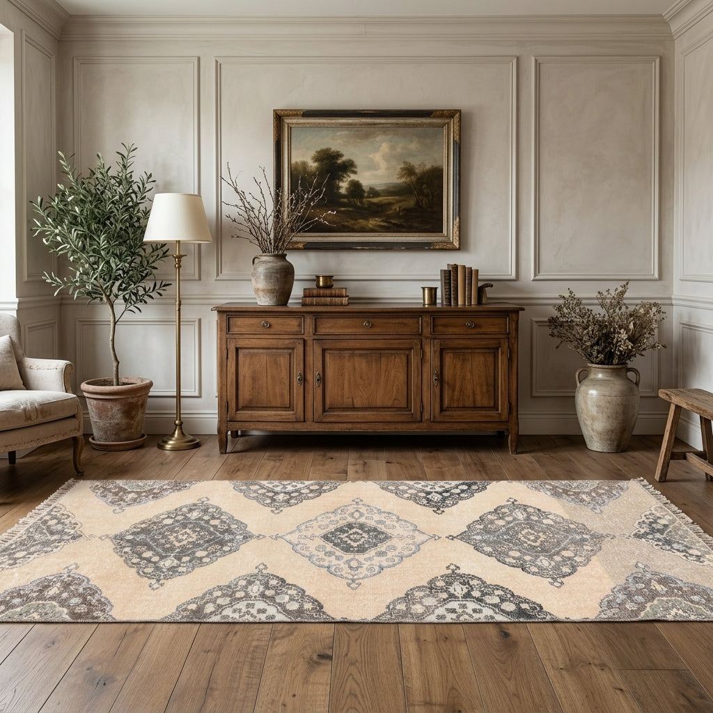 Geometric pattern on the Nedimpezir vintage runner rug – handmade in Anatolia, Turkey