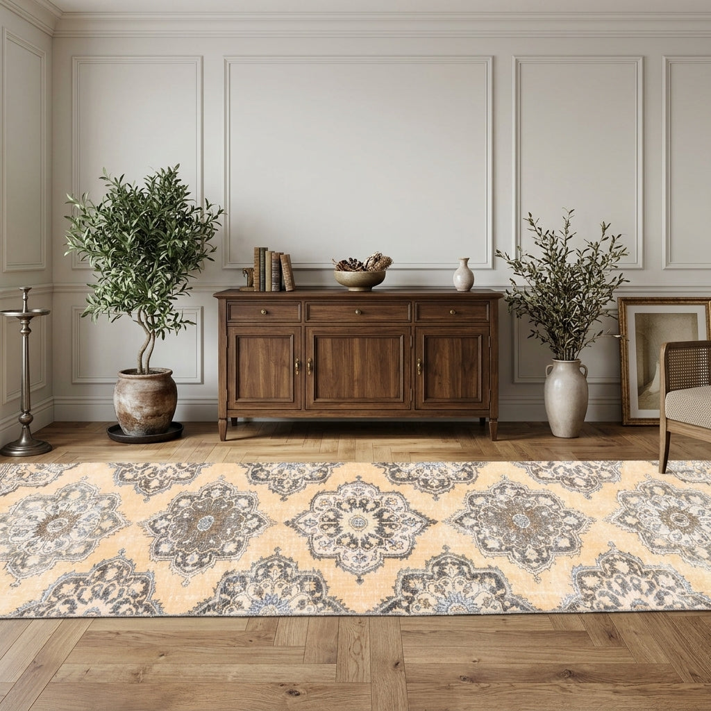 Floral pattern on the Nazruh vintage runner rug – handmade in Anatolia, Turkey