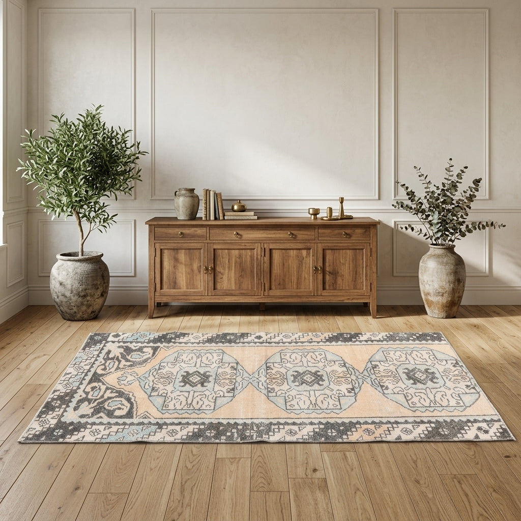 Geometric pattern on the Nazgonca vintage runner rug – handmade in Anatolia, Turkey
