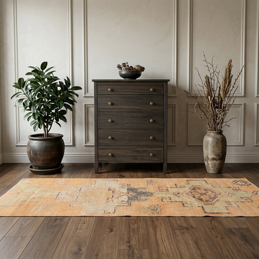 Geometric pattern on the Nazdil vintage runner rug – handmade in Anatolia, Turkey