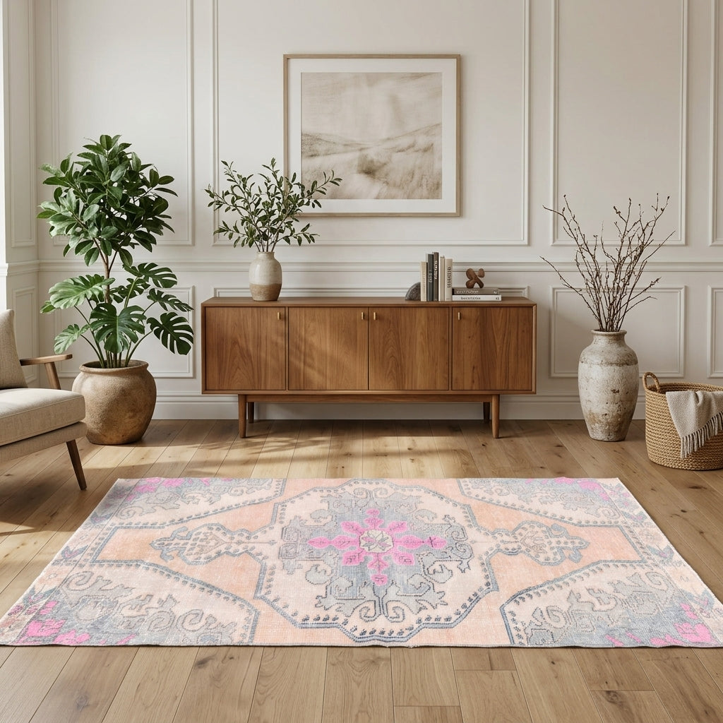 Floral pattern on the Nallihan vintage runner rug – handmade in Anatolia, Turkey