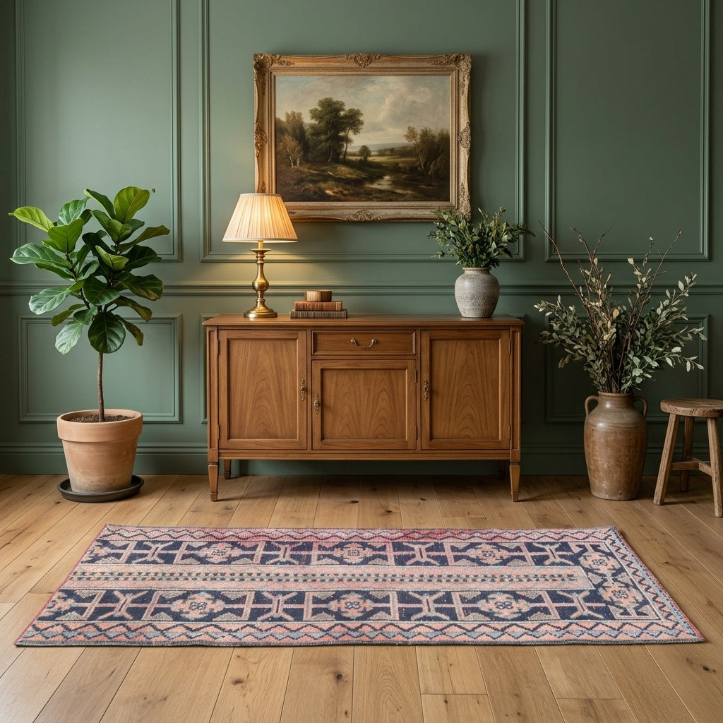 Ikat pattern on the Muhsinenur vintage patchwork runner rug – handmade in Anatolia, Turkey