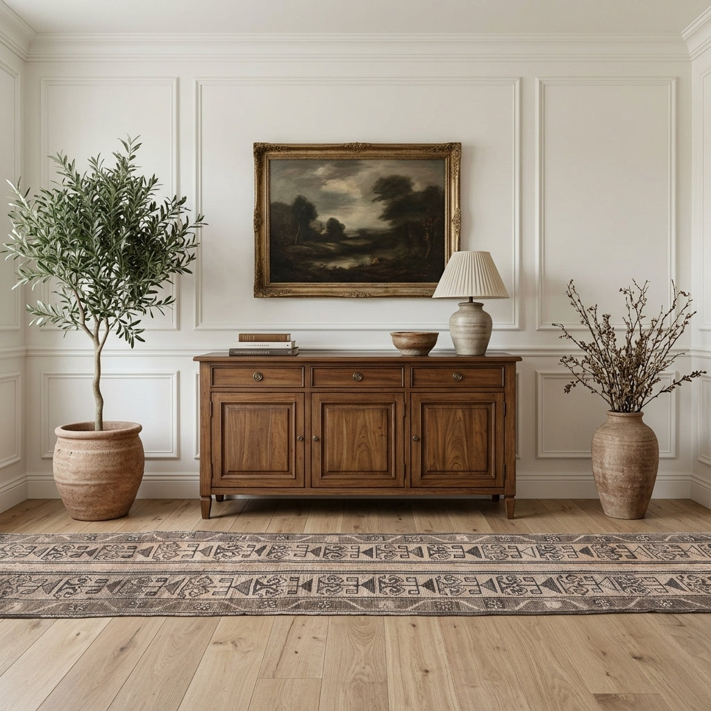 Ikat pattern on the Menua vintage patchwork runner rug – handmade in Anatolia, Turkey