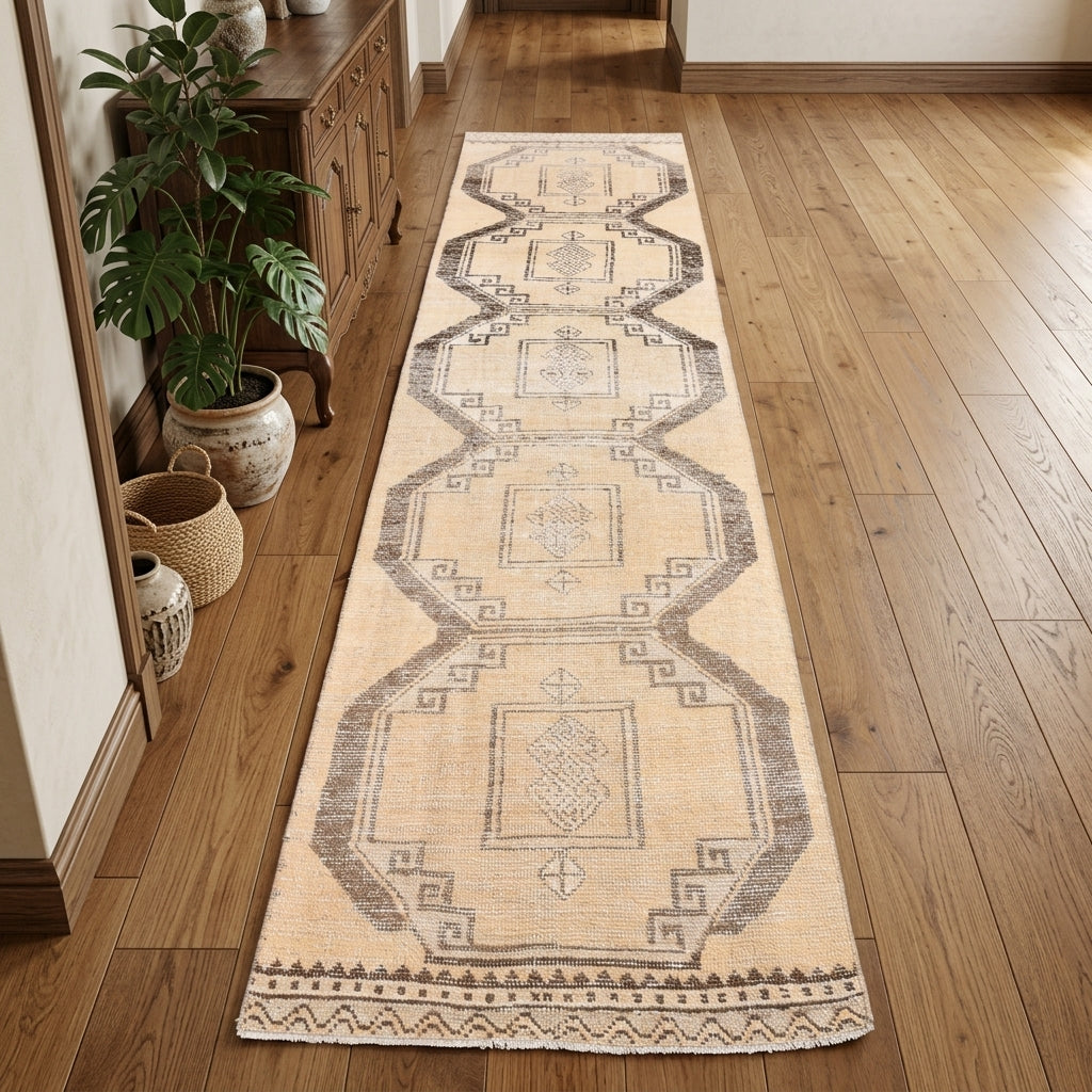 Geometric pattern on the Litoxena vintage runner rug – handmade in Anatolia, Turkey