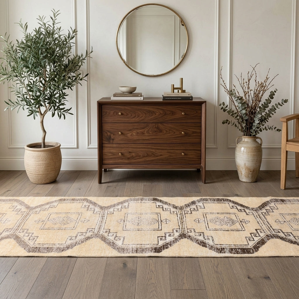 Geometric pattern on the Litoxena vintage runner rug – handmade in Anatolia, Turkey