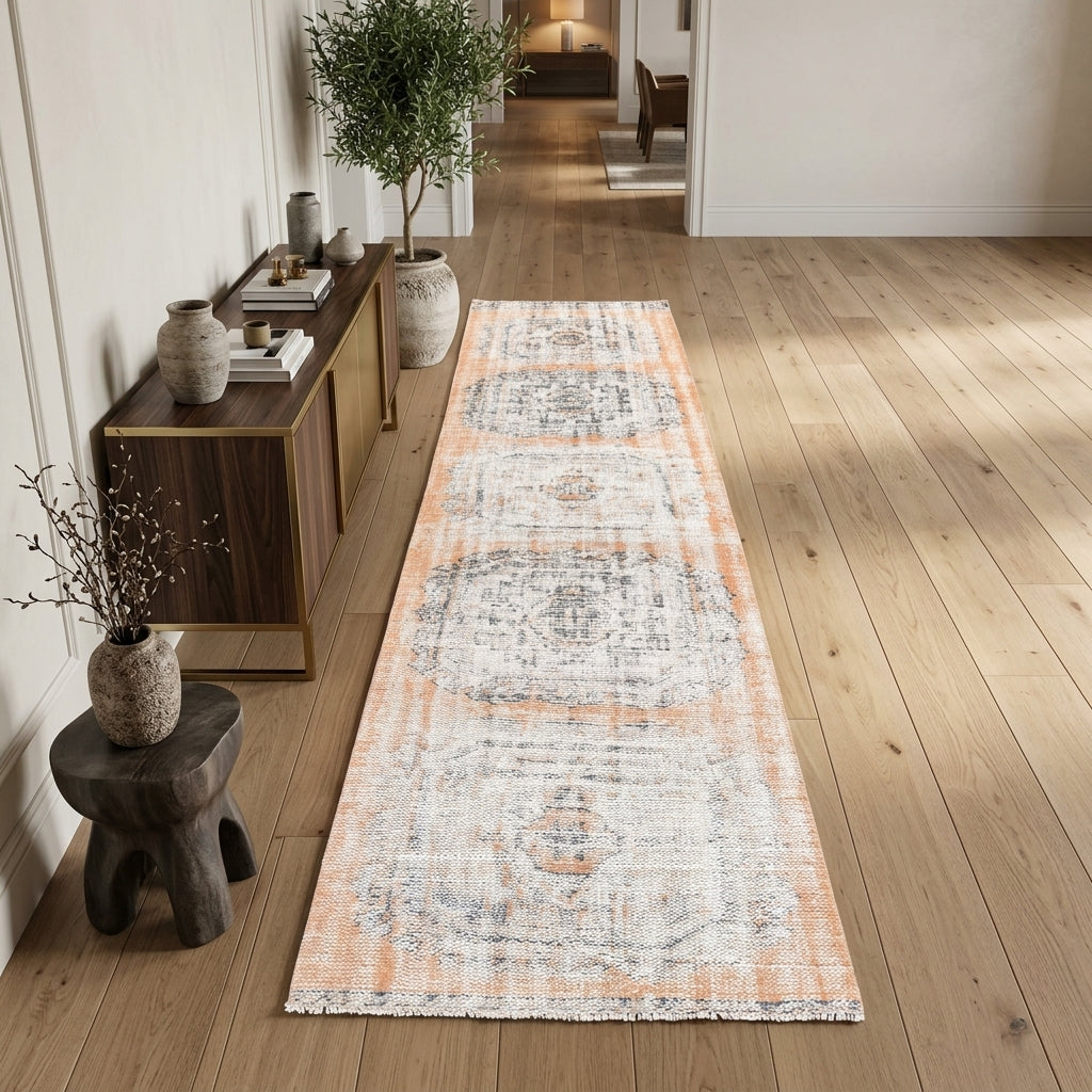 Geometric pattern on the Leucotima distressed vintage runner rug – handmade in Anatolia, Turkey